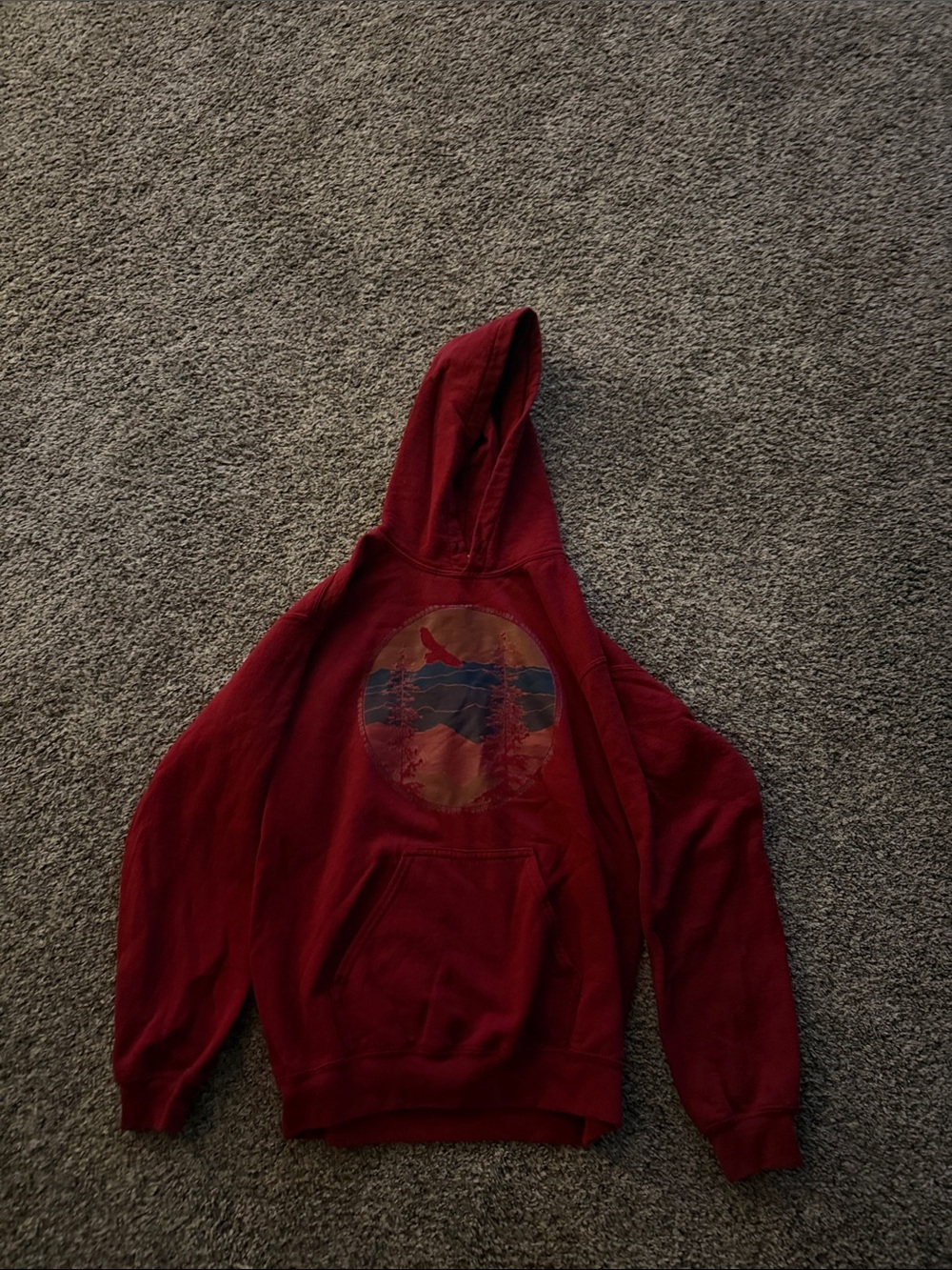 Women’s Red Pullover Hoodie with Outdoor Graphic